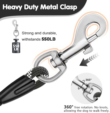 Dog Leash Heavy Duty 4/5/6ft XiaZ 2 Handles Dog Leashes for Medium Large Dogs 1/2 Inch 1000lb Strength Reflective PVC Waterproof-Handles Metal Hook Dual-Handle Rope Leash Nighttime Safety - Image 3