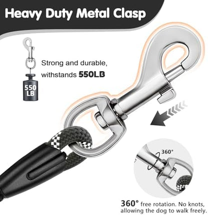 Dog Leash Heavy Duty 4/5/6ft XiaZ 2 Handles Dog Leashes for Medium Large Dogs 1/2 Inch 1000lb Strength Reflective PVC Waterproof-Handles Metal Hook Dual-Handle Rope Leash Nighttime Safety - Image 3