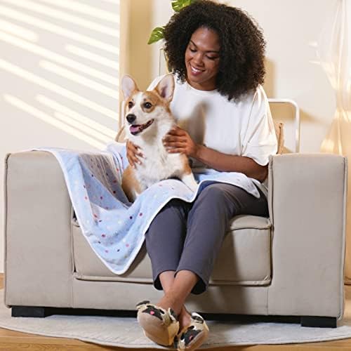 1 Pack 3 Blankets Super Soft Cute Dot Pattern Pet Blanket Flannel Throw for Dog Puppy Cat Blue/Purple/Grey Large - Image 2