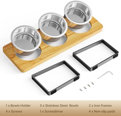 Elevated Cat Bowls with 3 Stainless Steel Bowls | 10° Tilted Anti-Vomiting Raised Cat Food Bowl for Small Cats and Puppies Pet Bowl with Stand - Image 7