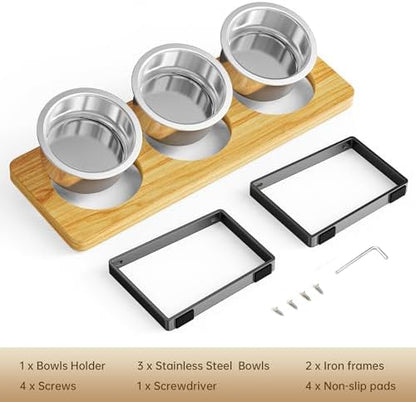 Elevated Cat Bowls with 3 Stainless Steel Bowls | 10° Tilted Anti-Vomiting Raised Cat Food Bowl for Small Cats and Puppies Pet Bowl with Stand - Image 7