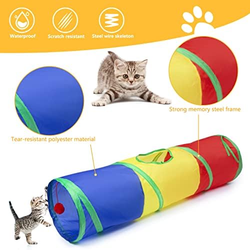 Sheldamy Cat Tunnel, 2-Way Cat Tunnels for Indoor Cats, Collapsible Cat Play Tunnel, Interactive Toy Maze Cat House with 1 Play Ball for Cats, Puppy, Kitty, Kitten, Rabbit (Rainbow)… - Image 3