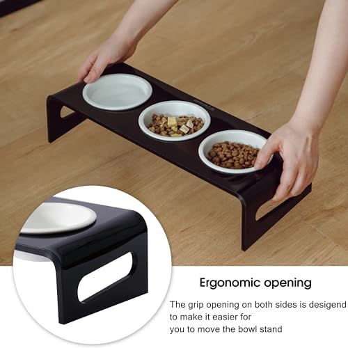 Tilted Raised Elevated Food and Water Bowls Stand for Cat or Small Dogs - Puppy's Clear Acrylic Stainless Steel 3 Dishes Holder for Boy or Girl Pet by WBhonghui (Black-3bowls) - Image 4