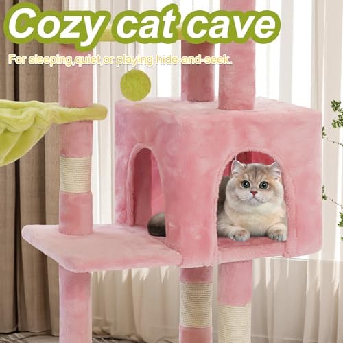 Cat Tree Tower with Hammock,40" Cat Trees for Indoor Cats Large Adult(Pink) - Image 6