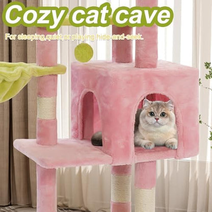 Cat Tree Tower with Hammock,40" Cat Trees for Indoor Cats Large Adult(Pink) - Image 6