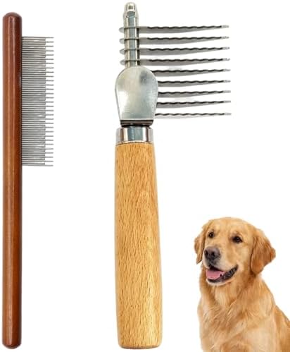 Dematting Comb for Dogs, Professional Dog Dematting Brush and Dematting Fur Rake Comb for Dogs, Long Steel Blades for Mat and Tangle Removal, Ideal for Long-Haired Breeds and Multi-Pet Households by NCXFTP