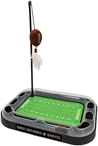 CAT BELL BALL NFL New Orleans Saints Football Field CAT Scratcher Toy with Catnip Filled Plush Football Toy & Feather Cat Toy Hanging, with Jingle Bell Interactive Ball Cat Chasing 5-in-1 Kitty Toy by PETSFIRST