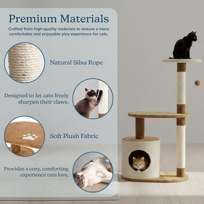 PETMAKER Cat Tree Condo 3 Tier with Condo and Scratching Posts, 37.5", Brown and Tan - Image 2