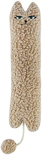 TTcat 14.6 Inch Large Curly Plush Pillow Cat Kicker Toy with Catnip Silvervine Powder, Soft Stuffed Cat Chew Toy with Tail, Interactive Toy for Indoor Cats and Kittens(Beige). by TTCAT