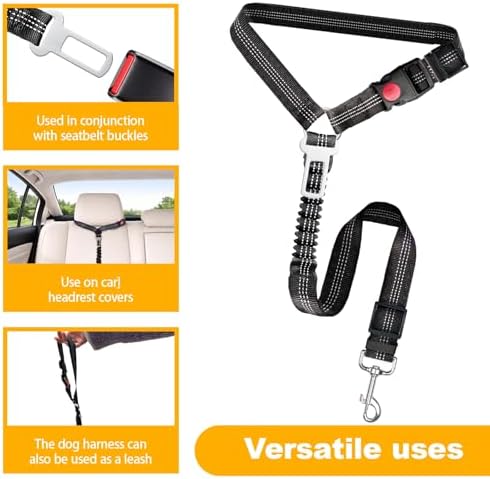 2-Pack Dog Car Seat Belt, 3-in-1 Headrest-Mounted Dog Seatbelt for Car, Adjustable Nylon Pet Safety Leash with Elastic Buffer & Reflective Stitching, Durable Car Harness for Dogs Fits Most Vehicles - Image 3