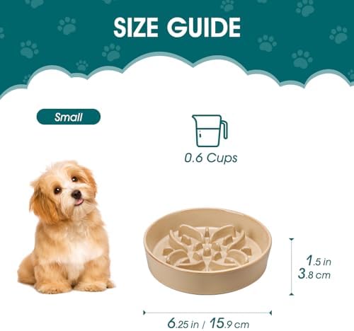 vancasso Ceramic Slow Feeder Dog Bowls, Puzzle Dog Food Bowls with Floral Maze, Anti -Slip Pet Food Dish for Small Breed, 0.6 Cups, Brown - Image 2
