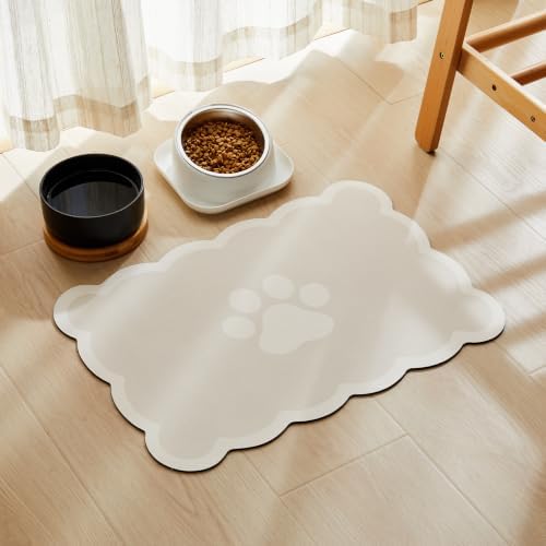Scalloped Dog Feeding Mat, Beige Khaki, 17" X 22” by Ralxion