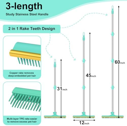 Carpet Rake for Pet Hair Removal - 60" Adjustable Long Handle Carpet Rake - Image 4