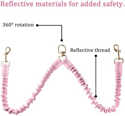Double Dog Leash – Tangle-Free Dual Leash with 360° Swivel, Shock Absorbing Bungee, Reflective Stitching & Hand-Braided Main Rope (Supports Up to 440 lbs, Pink) - Image 5