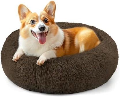 28in Large Dog Bed, Calming Donut Bed for Puppy and Kitten (Coffee) by Hoewina
