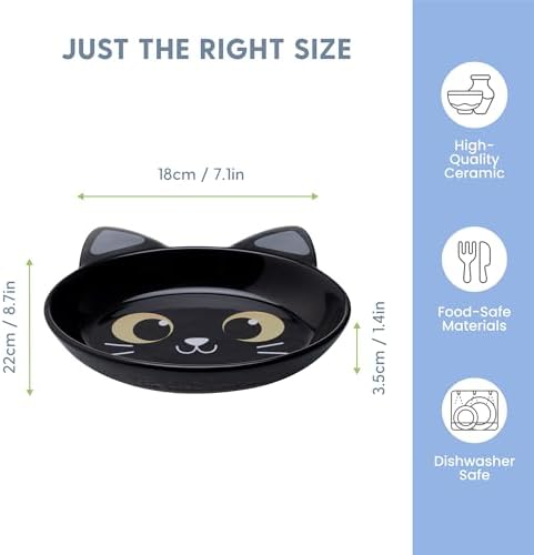 The Cat Ladies Ceramic Cat Bowls - Whisker Friendly Food Bowl - Cute Pet, Kitten Plates - Dishes for Indoor Cats - Dish for Wet Food & Water - Platos para Gatos - Black Cat, Large - Image 3