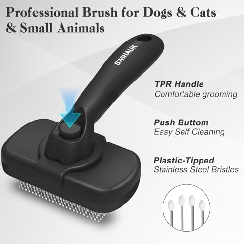 Swihauk Self Cleaning Slicker Brush for Dogs & Cats - Skin Friendly Deshedding and Grooming Brush for Haired Pets, Pet Supplies Accessory, Black - Image 2