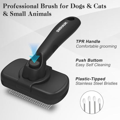 Swihauk Self Cleaning Slicker Brush for Dogs & Cats - Skin Friendly Deshedding and Grooming Brush for Haired Pets, Pet Supplies Accessory, Black - Image 2