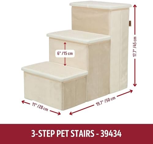 TRIXIE 3-Step Velour Pet Stairs for Dogs & Cats - 17.7" H - Beige - Image 5