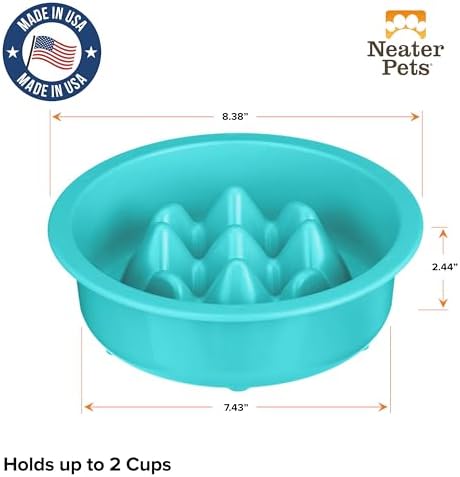 The Niner Slow Feed Bowl - Raised Peaks Slow Down Pets Eating - Fits Elevated Feeders Including Neater Feeder Large Sizes - Gentle on Teeth and Gums - Holds up to 2 Cups (Aquamarine) - Image 2