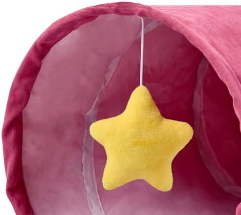 Cat Tunnel, Large Indoor Durable Collapsible Interactive Cat Tube with Peek-A-Boo Hole, Hanging Toys, and Crinkly Paper Lining - Cute Tunnel for Cats, Kittens, Puppies & Rabbits, Pink - Image 4