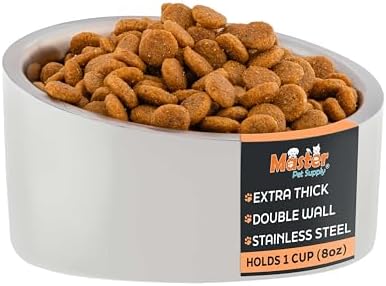 Master Pet Supply Stainless Steel Slanted Dog Cat Food Bowl 8 oz Bone White by MasterPetSupply