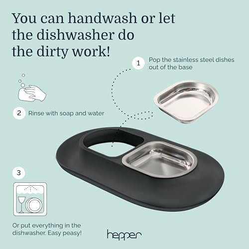Hepper NomNom - Spill Proof Elevated Cat Bowls - Stainless Steel - Gray - Image 4