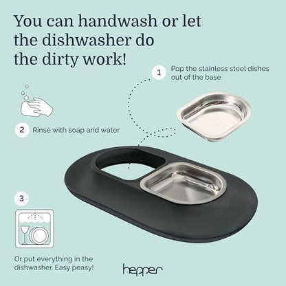 Hepper NomNom - Spill Proof Elevated Cat Bowls - Stainless Steel - Gray - Image 4