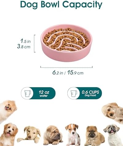 vancasso Slow Feeder Dog Bowl, 0.6 Cup Ceramic Slow Feeding Food Dish for Small Breed, Puzzle Dog Food Bowl for Fast Eater, Pink - Image 2