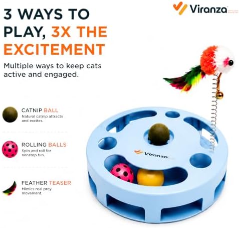 4 Interactive Cat Toy with Catnip Ball, Dual Rolling Balls & Feather Teaser - Image 2