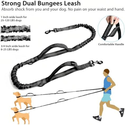 Uppetly Hands Free Dog Running Leash with Zipper Pouch, Dual Padded Handles, Elastic Bungees Retractable Rope for Large Dog, Adjustable Waist Belt, Reflective Stitches for Walking (Black, 25-120lb) - Image 4