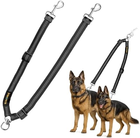 MingXpet Double Dog Leash for Two Dogs, No Pull Dog Leash, 360° Swivel No Tangle for Large Dogs Walking & Training, Shock Absorbing Reflective Bungee, Black by MingXpets