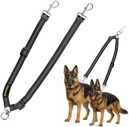 MingXpet Double Dog Leash for Two Dogs, No Pull Dog Leash, 360° Swivel No Tangle for Large Dogs Walking & Training, Shock Absorbing Reflective Bungee, Black by MingXpets