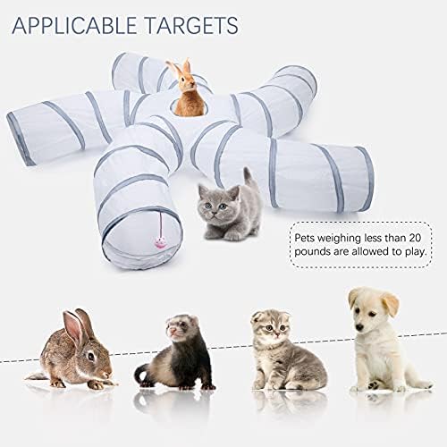 EGETOTA Cat Tunnel for Indoor Cats Large, with Play Ball S-Shape 5 Way Collapsible Interactive Peek Hole Pet Tube Toys, Puppy, Kitty, Kitten, Rabbit (White & Grey) - Image 2