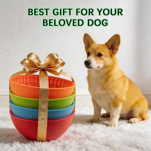 4 Pcs Dog Lick Bowl Wobble Silicone Dog Slow Feeder Bowl Lick Mat Interactive Toy Enrichment Feeder for Cat Pet Oral Health for Boredom Anxiety Relief, Calming, 4 Colors - Image 5
