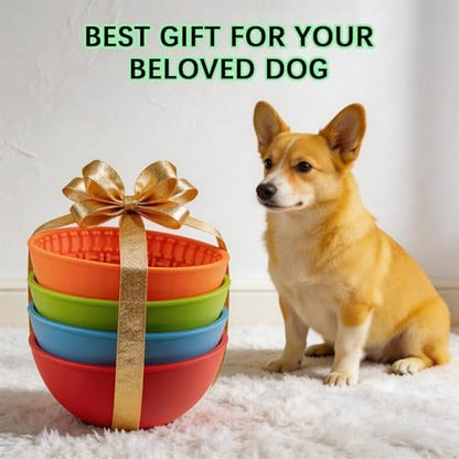 4 Pcs Dog Lick Bowl Wobble Silicone Dog Slow Feeder Bowl Lick Mat Interactive Toy Enrichment Feeder for Cat Pet Oral Health for Boredom Anxiety Relief, Calming, 4 Colors - Image 5