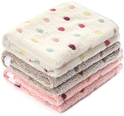 1 Pack 3 Blankets Super Soft Cute Dot Pattern Pet Blanket Flannel Throw for Dog Puppy Cat Dot (Large(41x31), Beige/Brown/Pink) by luciphia