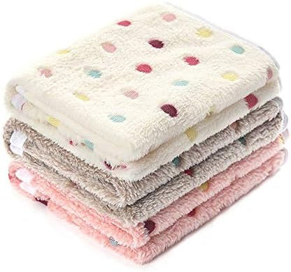 1 Pack 3 Blankets Super Soft Cute Dot Pattern Pet Blanket Flannel Throw for Dog Puppy Cat Dot (Large(41x31), Beige/Brown/Pink) by luciphia