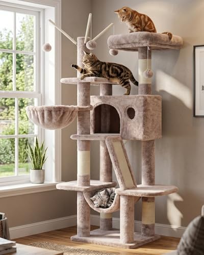 Hey-brother Cat Tree Tower with Padded Platform Bed, Hammock, MPJ019-SMU by Hey-brother