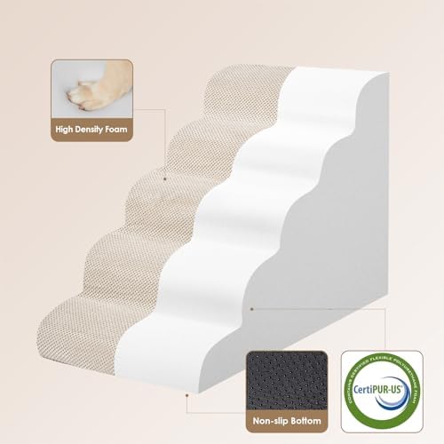 EHEYCIGA Curved Dog Stairs Ramp, 5-Step Extra Wide High Beds, Pet Step - Image 2