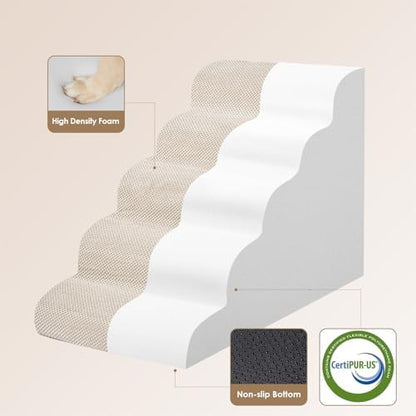 EHEYCIGA Curved Dog Stairs Ramp, 5-Step Extra Wide High Beds, Pet Step - Image 2