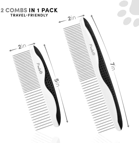 Poodle Pet Dog Combs for Grooming | 2 Pack | Stainless Steel Teeth Easily Remove Dirt | Proper Care Prevents Knots and Mats for Long and Short Haired Pets | Anti-Slip Comfort Grip Handle (Black) - Image 3