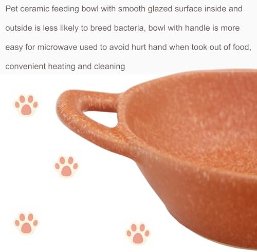 Ceramic Cat Bowl Cats Dishes for Food and Water, 8.3 Inch Dog Bowls, 7 oz Ceramic Cat Food Bowl, Whisker Fatigue Pet Plate, Pet Water Bowls with Handle Perfect for Indoor Cats (Orange) - Image 3