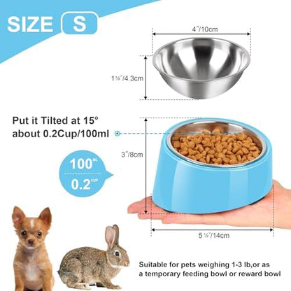 Tilted Dog Bowl Non-Slip & Non-Spill Pet Feeder with Elevated Detachable Melamine Stand, Easy to Get Food Dog Dish, S/100ml Sky Blue - Image 2