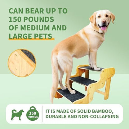 Dog Stairs for Small Dogs,3-Step Bamboo Pet Steps Ramp for Bed and Car - Image 2