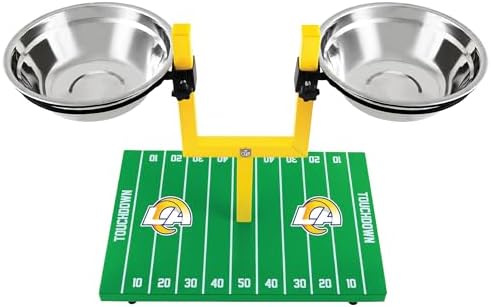 NFL Los Angeles Rams Goalpost Football Field Dog Feeder – Adjustable Elevated Dog Bowls with Stand, 2 Stainless Steel Bowls, Non-Slip Rubber Feet, Raised Pet Feeder for Large & Small Dogs, Cats. - Image 5
