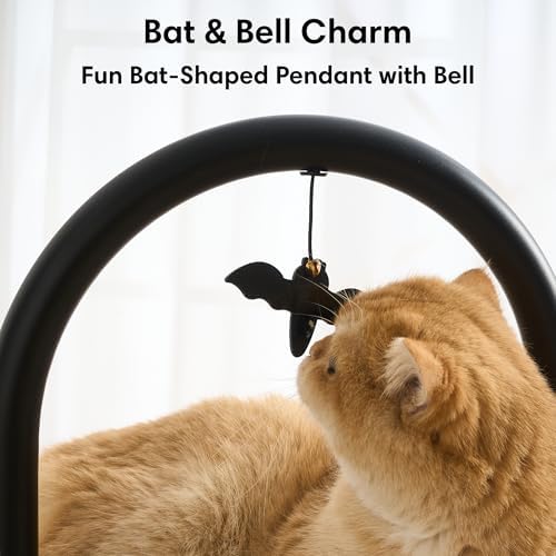 Modern Cat Tree, Wood Cat Tower with Steel Frame, Scratching Posts, Cat Capsule, Plush Mat, Bell Dangling Toy, Aesthetic Minimalist Heavy-Duty Cat Climbing Tree for Large Indoor Adult Cats-Black - Image 6
