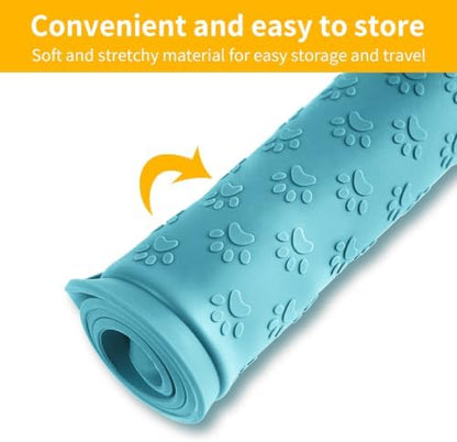 2 Pack Dog Food Mat Anti-Slip Bowl Mats for Food and Water, Waterproof Silicone Pet Placemat with High Raised Edges, Non-Slip Puppy Feeding Tray for Small, Medium Large Cats Dogs, Blue, 11.8"x11.8" - Image 6