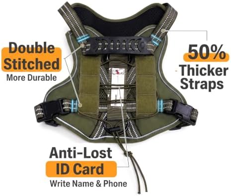 Dog Harness and Leash Set for Medium Dogs, No Pull Tactical Dog Harness, Service Dog Vest with Name Patches, Adjustable Reflective Military Dog Harness with Handle & MOLLE for Training, Army Green, M - Image 5