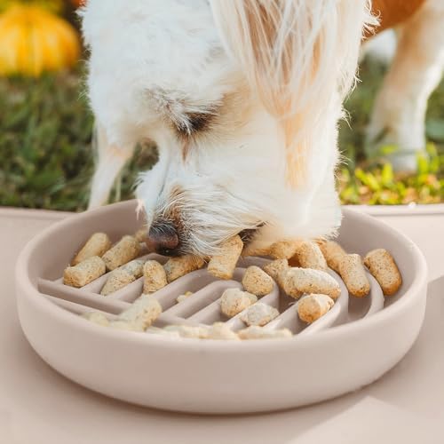Slow Feeder Dog Bowl - Silicone Dog Bowl, Small, 6" x 1.25" - Tan - Image 5